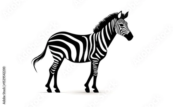 Obraz Painting of a black and white zebra standing looking at a white background.