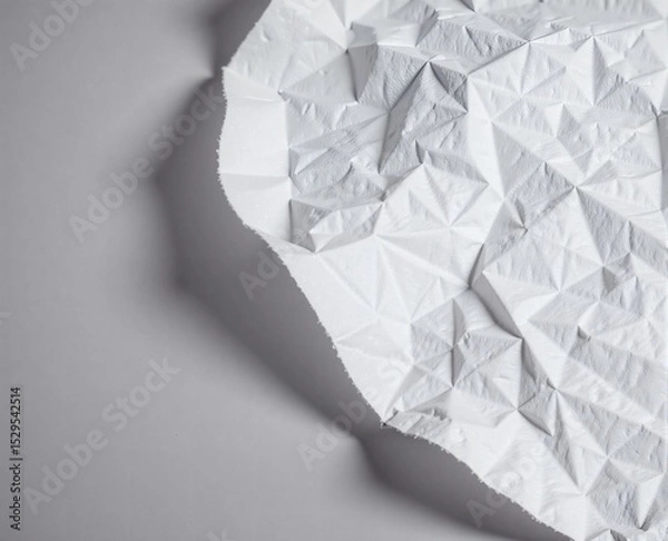 Fototapeta Geometric Embossed White Paper with Torn Edge and Shadow