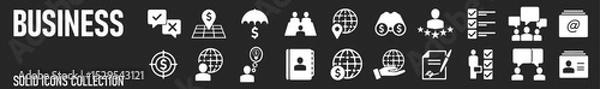 Fototapeta Business  solid icon set. Contain human resources, money movement, development, business process, growth and more. Vector illustration