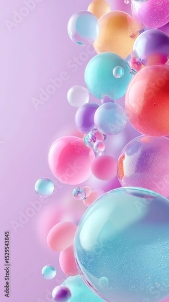 Fototapeta Vibrant 3D bubbles and semi-transparent spheres floating on pastel background, abstract