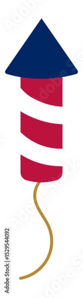 Obraz Firework rocket bursting into a vibrant explosion of red and white stripes with a striking blue cone, celebrating holidays and events in a minimalist and festive design