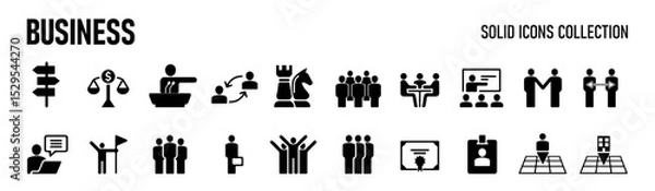 Fototapeta Business  solid icon set. Contain human resources, money movement, development, business process, growth and more. Vector illustration