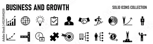 Fototapeta Business  solid icon set. Contain human resources, money movement, development, business process, growth and more. Vector illustration