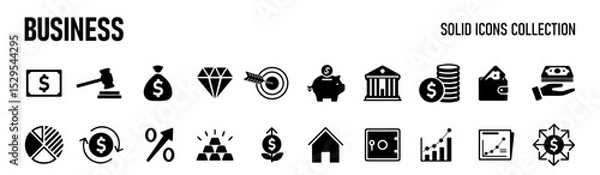 Fototapeta Business  solid icon set. Contain human resources, money movement, development, business process, growth and more. Vector illustration