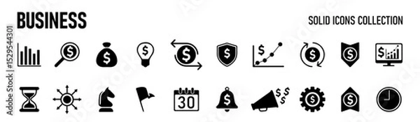 Fototapeta Business  solid icon set. Contain human resources, money movement, development, business process, growth and more. Vector illustration