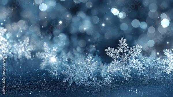 Fototapeta Elegant Snowflakes Cascade: An elegant array of delicate snowflakes gently cascade down, capturing the serene beauty and crystalline charm of winter's touch in exquisite detail.