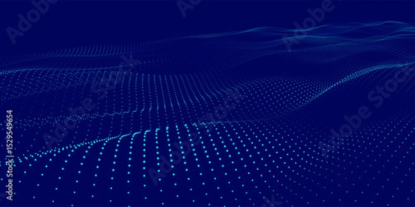 Obraz Futuristic dot wave. Abstract digital particle wave. Technology background. Colored musical wave. Dark background. Digital background with smooth, wavy curves. 3D rendering.