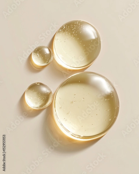 Obraz Macro Transparent Oil Drops on White Background for Skincare Beauty and Cosmetic Product Advertising
