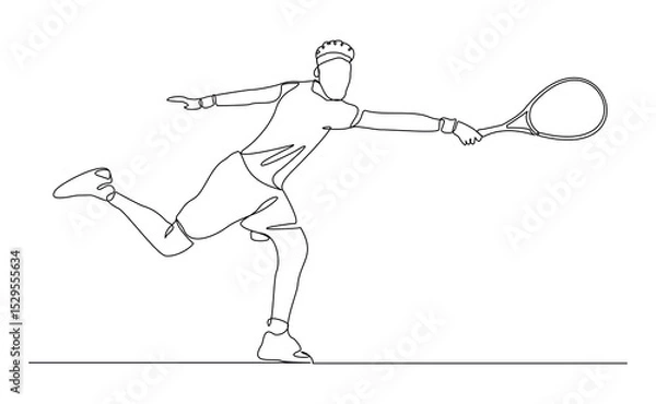 Fototapeta Continuous line drawing of man playing tennis tournament. Single line art of Sport and healthy lifestyle. Vector illustration editable stroke