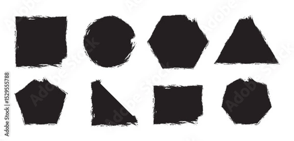 Fototapeta Set basic brush geometric shapes paint ink stroke. Scribble square shape text boxes. Geometric figures like triangle, square, rectangle, circle and polygon. Vector illustration.