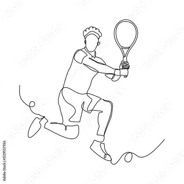 Fototapeta Continuous line drawing of man playing tennis tournament. Single line art of Sport and healthy lifestyle. Vector illustration editable stroke