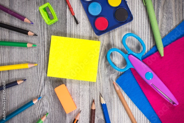 Obraz Colorful school accessories using for learning at school or preschool. Development of creativity
