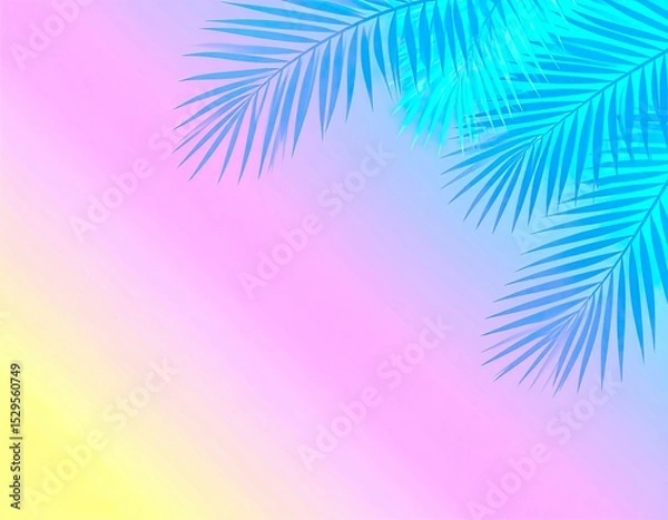 Fototapeta Holographic Tropical Palm Leaves with Vibrant Neon Gradient – Surreal Minimal Background