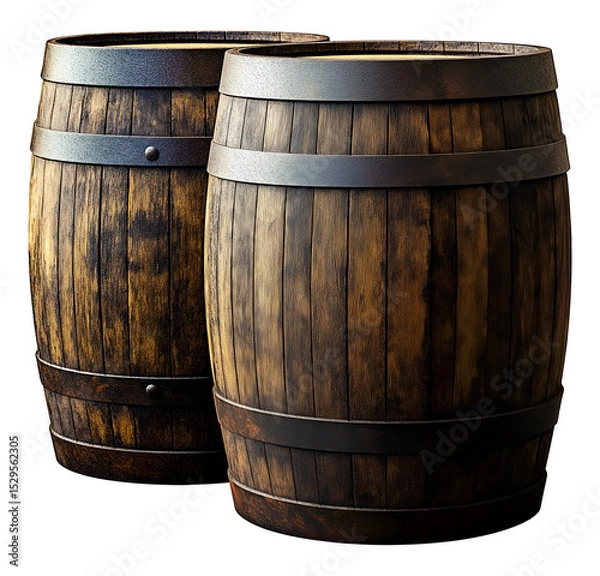 Obraz Two wooden barrels , isolated on transparent background, png