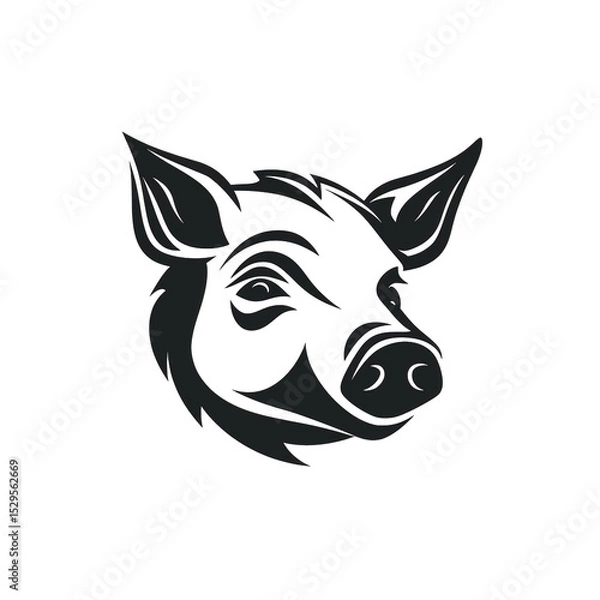 Obraz Modern black and white pig face logo for design, white background.