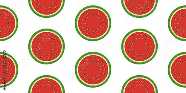 Fototapeta Whole Watermelon Slices. Whole Round Watermelon Slices Seamless Pattern. Summer Fruit Design Isolated on Transparent Background. For Print and Wallpaper. Vector Illustration