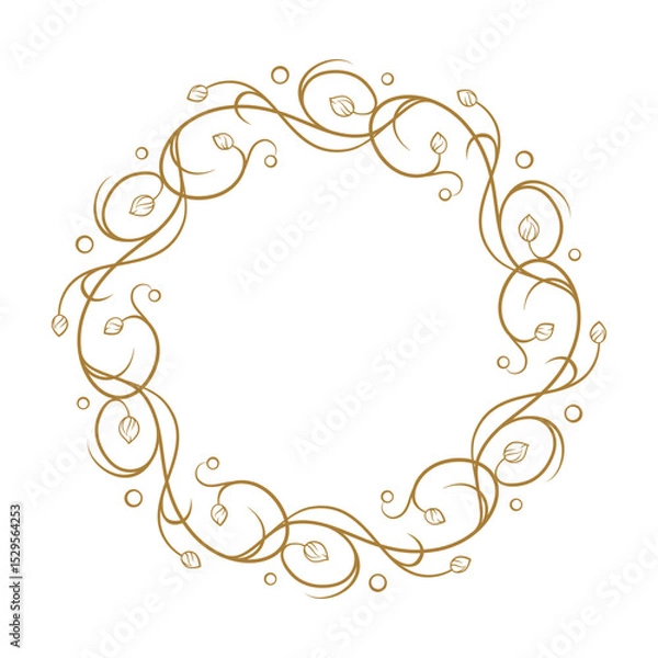 Fototapeta Classic decorative wreath with stylized vines and scrolls. Elegant botanical round frame for wedding and natural branding. Vector file.