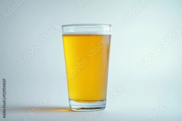 Obraz A clear glass filled with golden cider captures attention on a white background. The drink exudes freshness and invites enjoyment during leisurely moments. With copy space for text