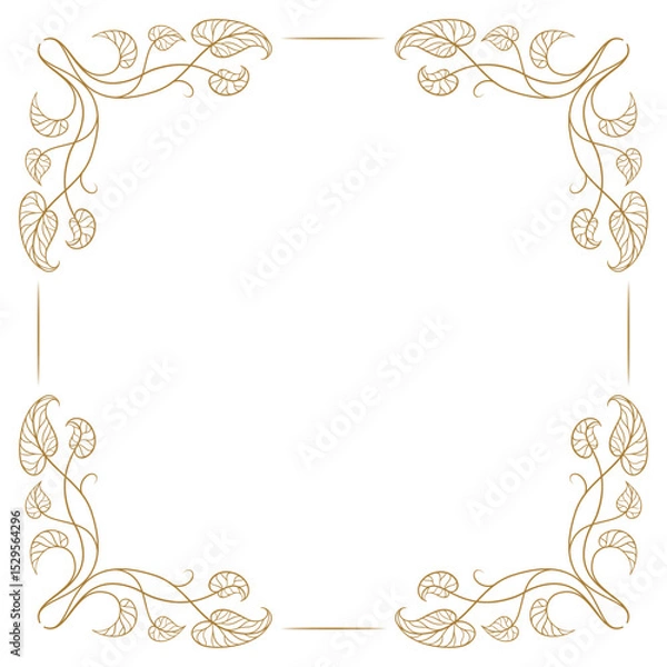 Fototapeta Botanical square border with stylized leaves and swirls. Vector template for stationery, greeting cards and invitations