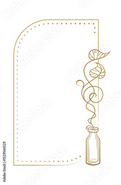 Fototapeta Rectangular vertical herbal vintage style frame with tall vial and delicate plant outline vector