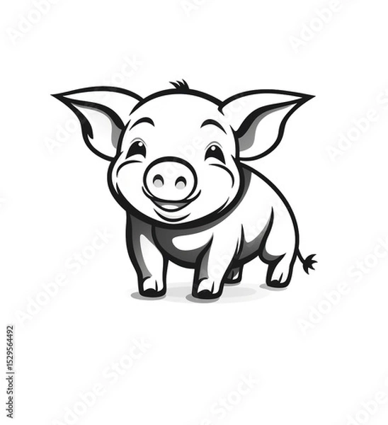 Obraz Cute and cheerful cartoon piggy, white background