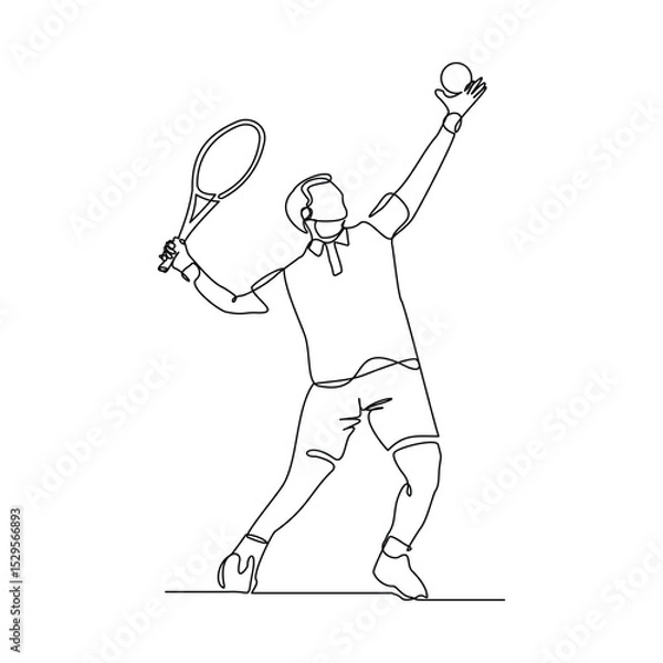 Fototapeta Continuous line drawing of man playing tennis tournament. Single line art of Sport and healthy lifestyle. Vector illustration editable stroke