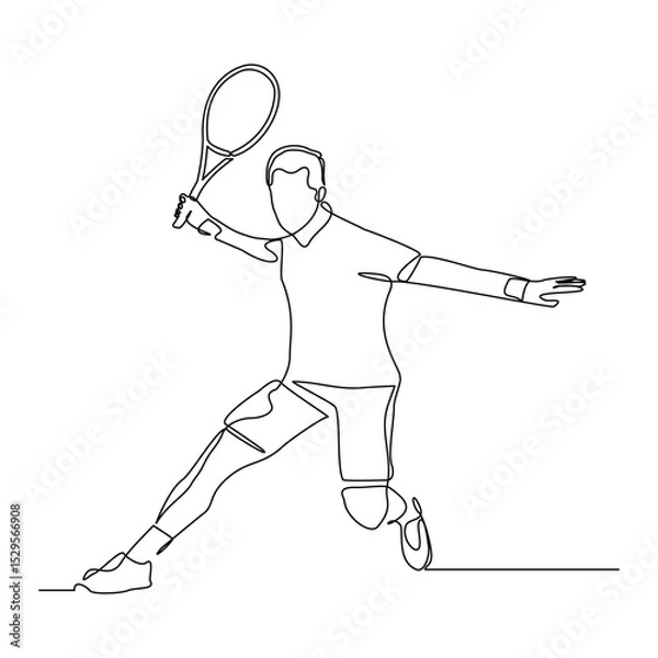 Fototapeta Continuous line drawing of man playing tennis tournament. Single line art of Sport and healthy lifestyle. Vector illustration editable stroke