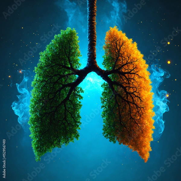 Obraz Surreal Human Respiratory System as Forest, Lungs as Trees with Colorful Foliage, Ethereal Smoke, Nature and Anatomy Fusion