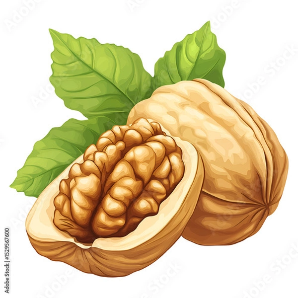 Obraz A vector illustration of a freshly ripe walnut fruit , isolated on transparent background, png
