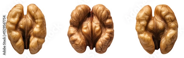 Obraz Three cut walnuts without shells , isolated on transparent background, png