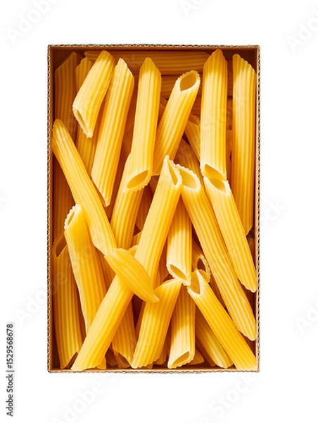 Obraz Flat-lay view of raw penne rigate pasta , isolated on transparent background, png
