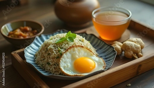 Obraz Delicious Nasi Goreng with fried egg and drink