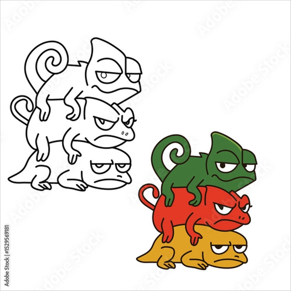 Fototapeta  A chameleon shifting colors between grumpy, mischievous, and unimpressed