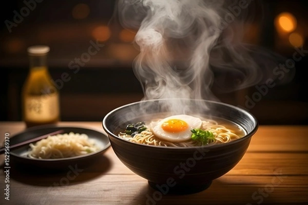 Obraz Steaming bowl of ramen with a fried egg.