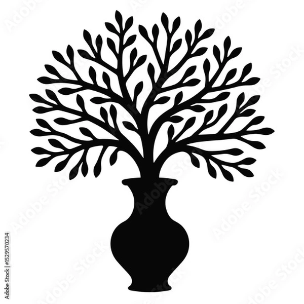 Fototapeta Decorative tree silhouette in a vase with intricate branches  