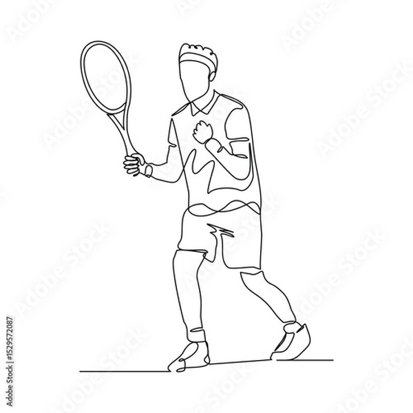 Fototapeta Continuous line drawing of man playing tennis tournament. Single line art of Sport and healthy lifestyle. Vector illustration editable stroke