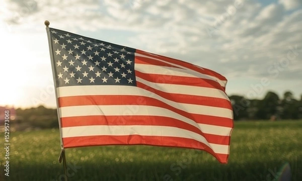 Obraz Waving american flag in a sunny field