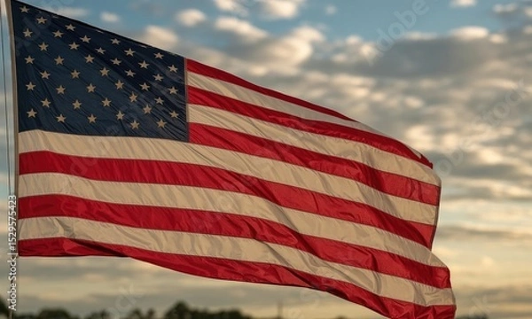 Obraz Waving american flag patriotic symbol national colors cloudy sky background