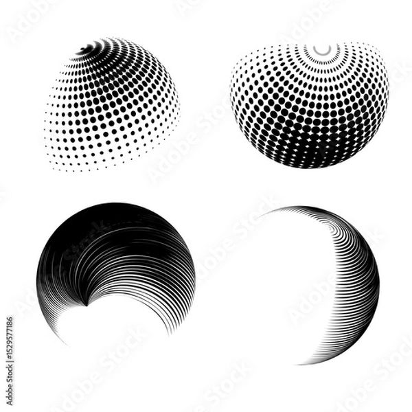 Fototapeta Contemporary set of halftone rounded 3d figures