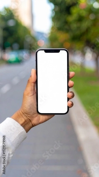 Obraz Hand Holding Smartphone with Blank Screen Outdoors