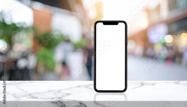 Obraz Blank Smartphone Screen on Marble Surface