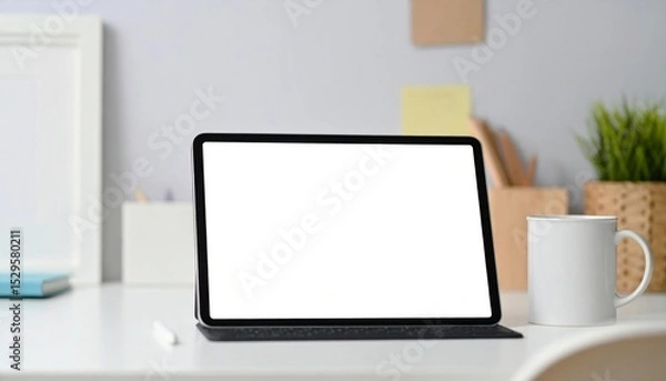 Obraz White Tablet With Blank Screen on Modern Desk