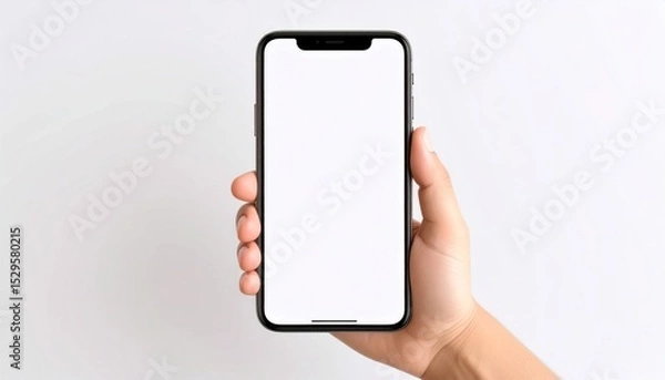 Obraz Hand Holding Smartphone with Blank White Screen