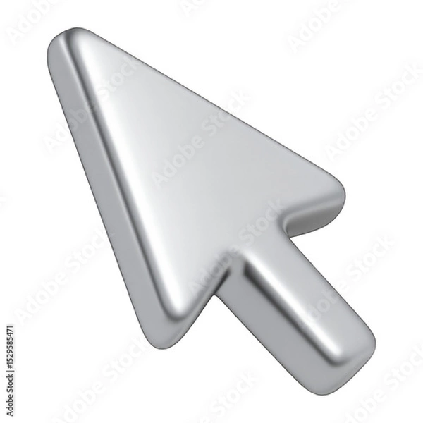 Fototapeta silver cursor arrow 3d render icon isolated on transparent background cutout