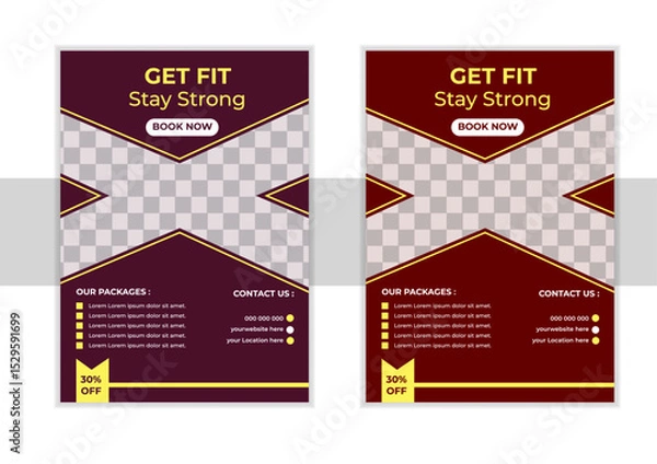 Obraz GYM / Fitness Flyer template with grunge shapes. vector.Gym flyer design template. Flyer, social media post and facebook cover design template for gym and fitness. Gym poster, banner and flyer templat