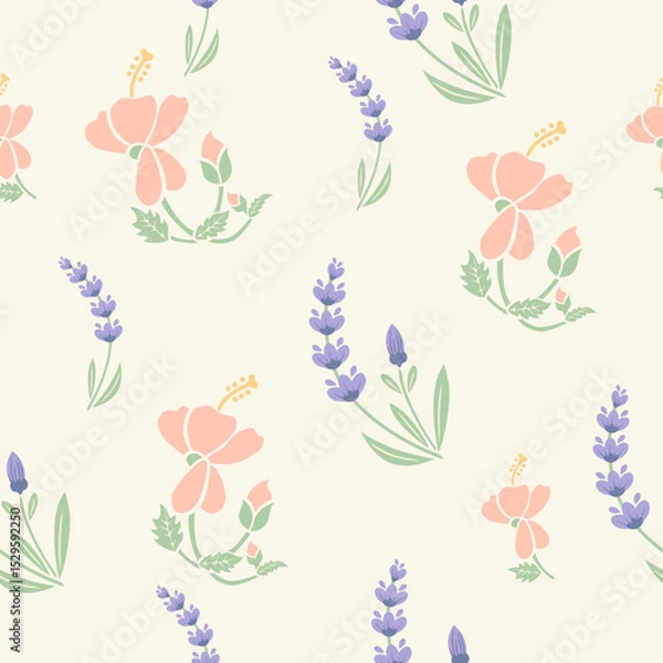 Fototapeta florals hibiscus Pink with Lavender fabric pattern vector flat design