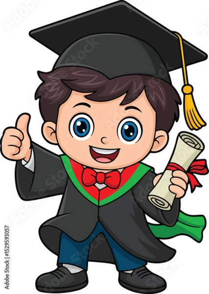 Obraz Happy Graduate with Diploma and Thumbs Up
