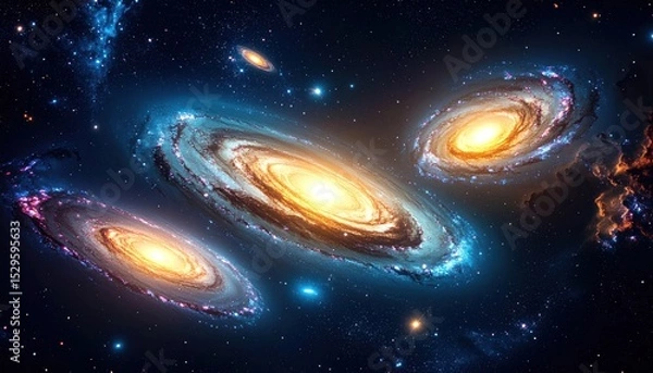 Obraz Swirling galaxies illuminate deep space with celestial light and cosmic dust