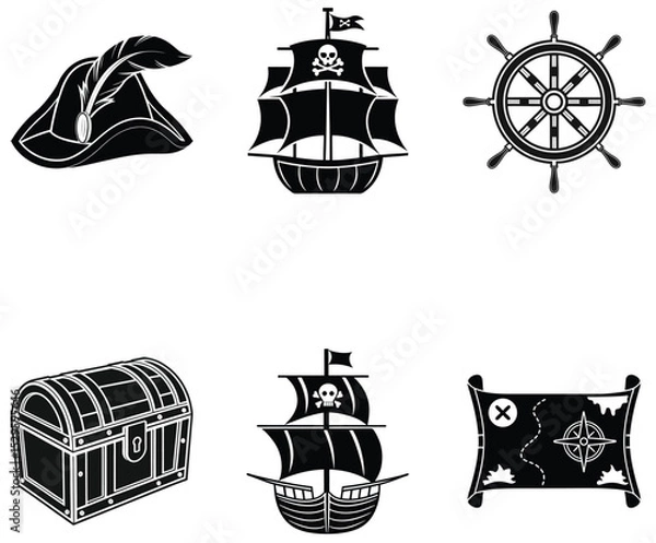 Obraz Silhouette Icons of Maritime Adventure and Pirate Lore