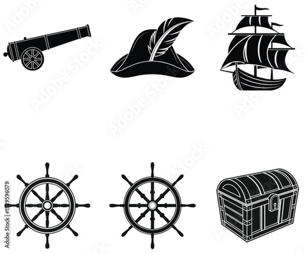 Obraz Simple Pirate and Nautical Silhouettes for Design Projects